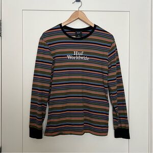 HUF Shirt Mens Small Striped Long Sleeve Pullover Worldwide Logo Embroidered